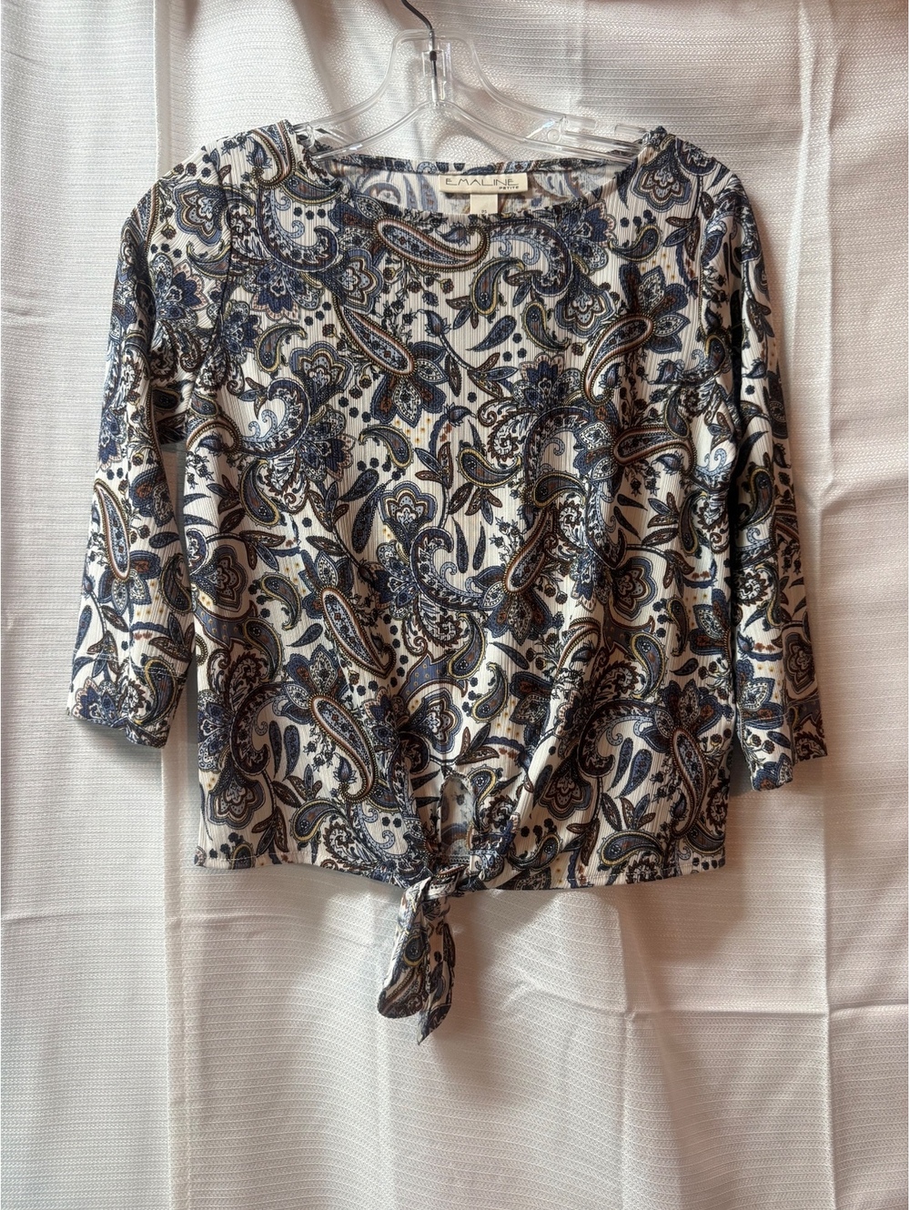 Emaline Petite Paisley Print Tie-Front Blouse PS